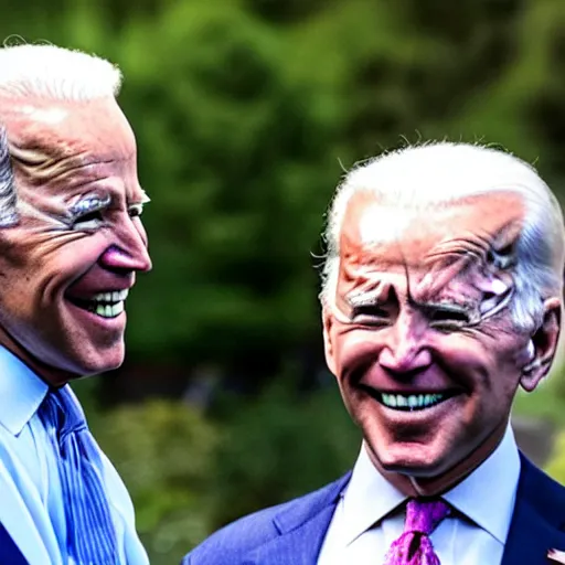 Prompt: hasbulla and joe biden at a tea party outside, well lit, realistic, photogenic, global illumination, in focus