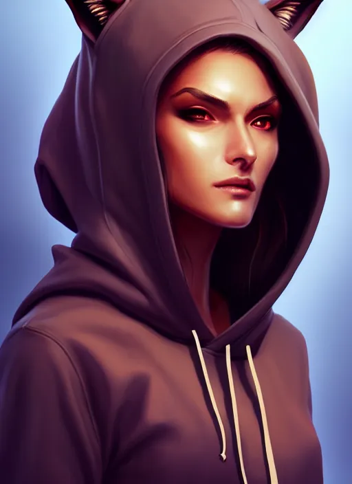 Image similar to pretty woman wearing an anubis hoodie, highly detailed, artgerm style, artstation, soft light, sharp focus, illustration, character design, concept art