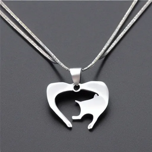 Image similar to sleeping cat shaped silver necklace, realistic