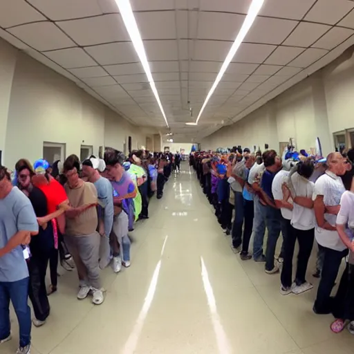 Prompt: Gopro footage of me standing in line in the DMV, POV