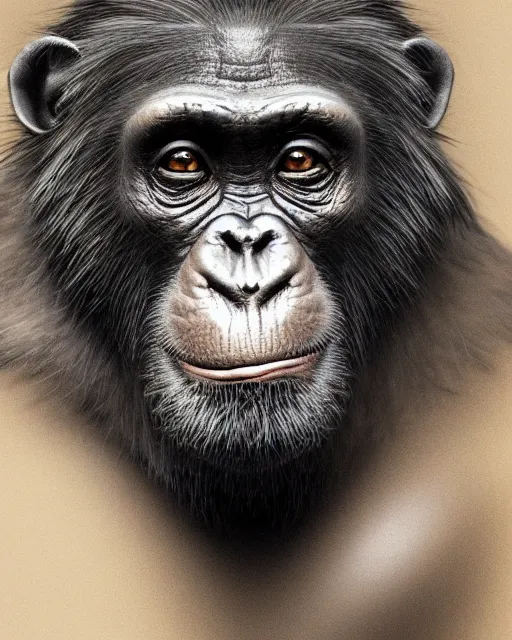 Prompt: fantasy art, very detailed high resolution illustration portrait of a chimpanzee, 3 d, 8 k, extremely detailed, artstation