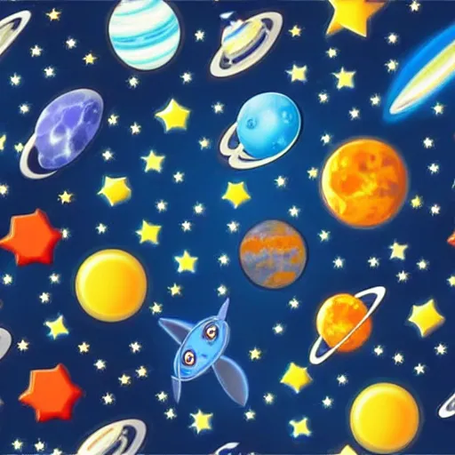 Image similar to a tileable seamless space themed wallpaper designed for kids