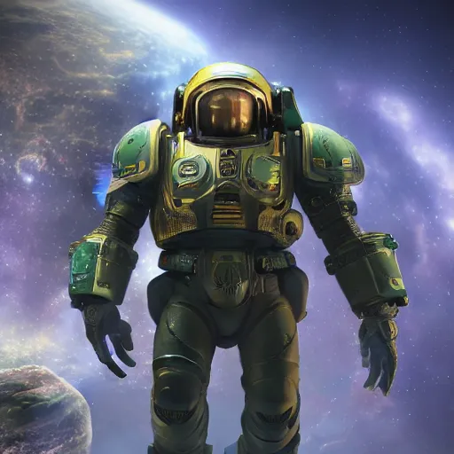 Image similar to An octopus wearing a spacemarine armor in outer space, spacecraft, nebula, octane render, 3d, unreal engine, highly detailed, 4k, 8k