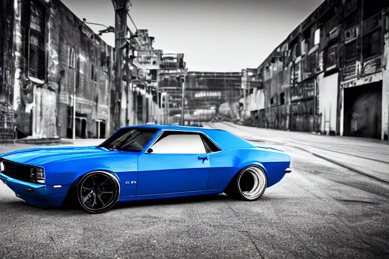 Image similar to blue audi camaro b 1 ( 1 9 6 9 ) drifting, phonk music background, dark