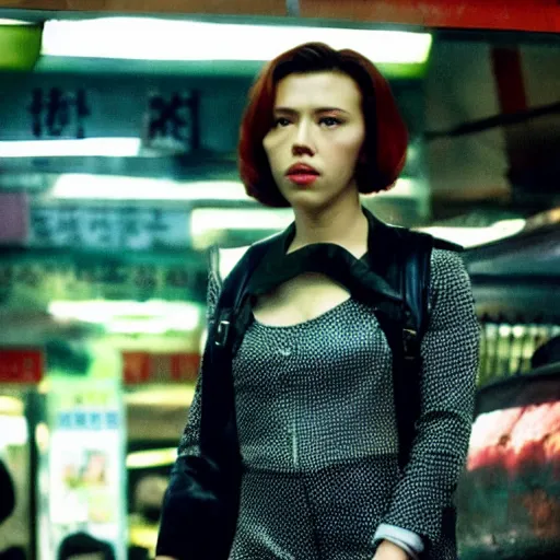 Image similar to intimate movie still of scarlett johansson in wong kar wai chung king express