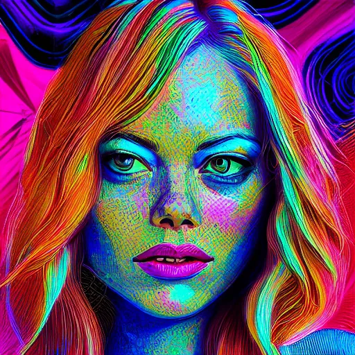 Image similar to 8k detailed psychedelic abstract illustration of Emma Stone , detailed, intricate, elegant, highly detailed, digital painting, artstation, smooth, sharp focus