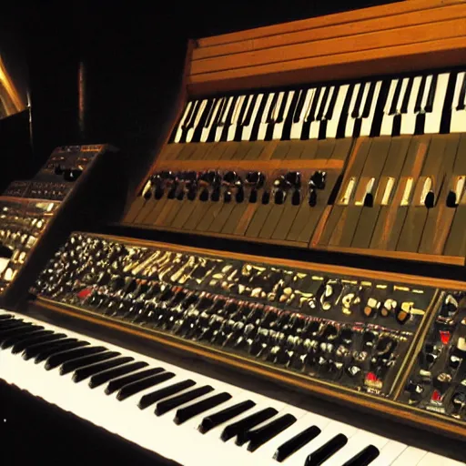 Prompt: the maestro conducts different kinds of synthesizers, wide shot, epic, fantasy
