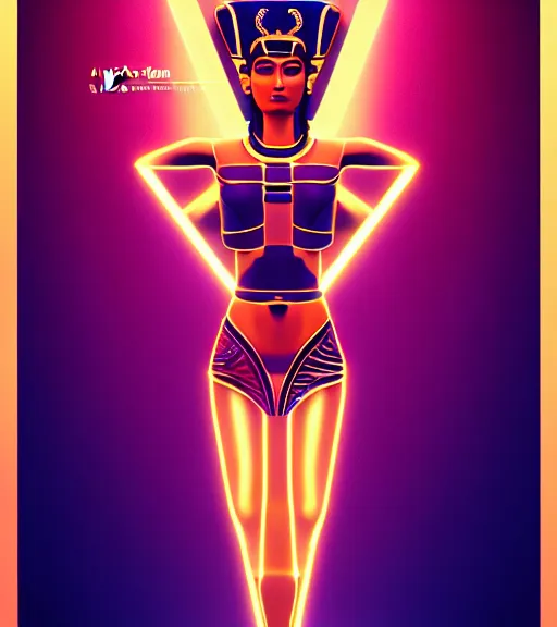 Image similar to symmetry!! egyptian goddess of technology, solid cube of light, hard edges, product render retro - futuristic poster scifi, lasers and neon circuits, brown skin beautiful egyptian goddess, intricate, elegant, highly detailed, digital painting, artstation, concept art, smooth, sharp focus, illustration, dreamlike, art by artgerm