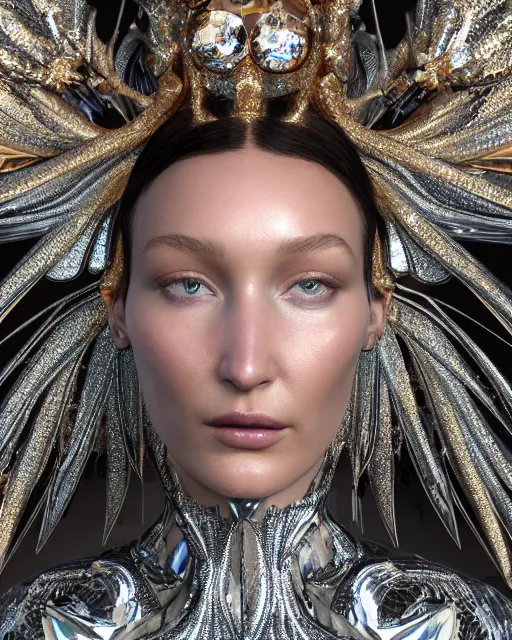 Image similar to a highly detailed metahuman 4 k close up render of an alien goddess bella hadid monument face accessories in iris van herpen dress schiaparelli in diamonds crystals swarovski and jewelry iridescent in style of alphonse mucha gustav klimt trending on artstation made in unreal engine 4