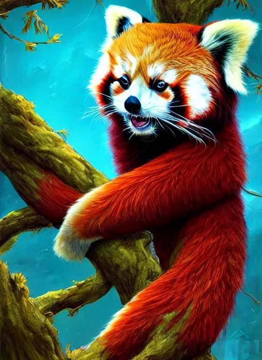 Prompt: red panda, fantasy, surreal, highly detailed, digital painting, artstation, concept art, illustration, art by patrick james woodroffe