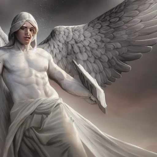 Image similar to an extremely white male angel, matte painting, concept art, extremely detailed, 4k