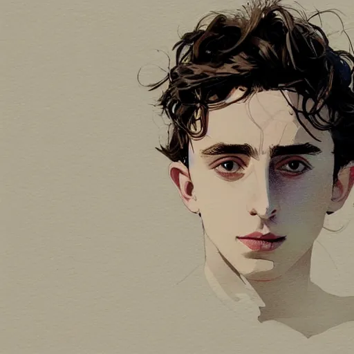 Image similar to portrait of timothee chalamet, concept art by jama jurabaev and ismail inceoglu and sparth, cel shaded, cinematic shot, trending on artstation, high quality, brush stroke