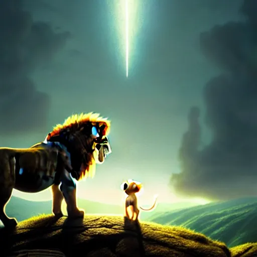 Image similar to lion king is a horse for doc brown, disney animation, sharp, illustration, sharp, fanart, anime key art by greg rutkowski, bloom, dramatic lighting sharp focus, cinematic, artbook, smooth, centered