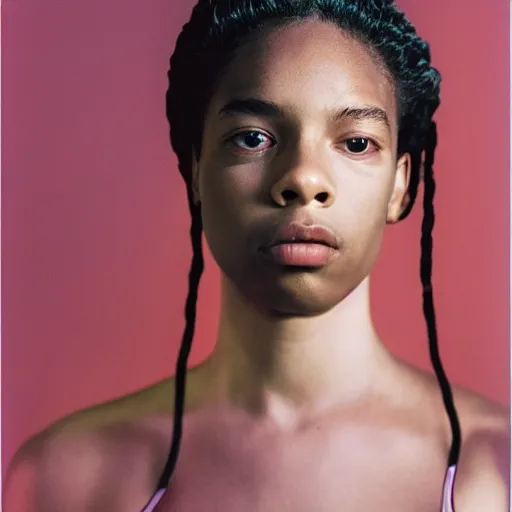 Image similar to realistic photoshoot for a new nike lookbook, color film photography, portrait of a beautiful woman in style of tyler Mitchell, 35mm, graflex