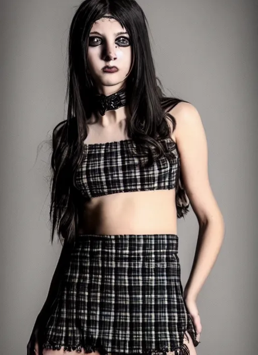 teen girl in plaid mini skirt and crop top, intricate