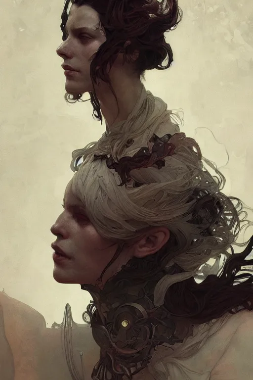 Image similar to A full portrait of a beautiful terrible powerful dystopian blind screaming prophet, intricate, elegant, highly detailed, digital painting, artstation, concept art, smooth, sharp focus, illustration, art by Krenz Cushart and Artem Demura and alphonse mucha