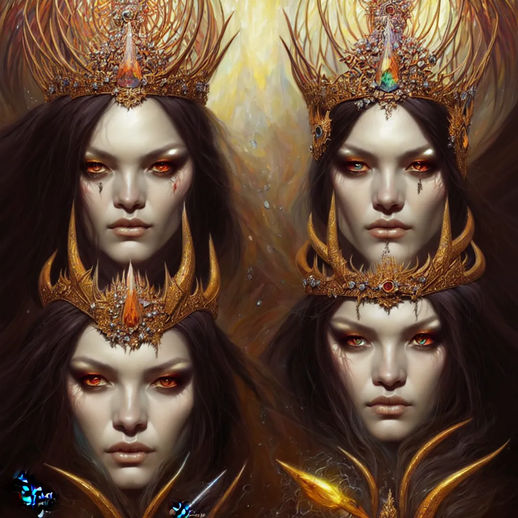 Image similar to A portrait of a jewels-crowned sorceress with vertically slit cornea eyes, by Karol Bak and Jia Ruan, artstation, very detailed, fantasy art, rpg