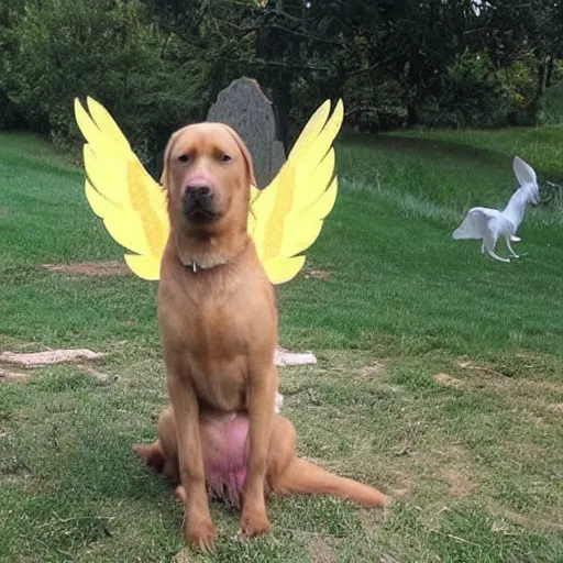 Prompt: a cute Labrador with pegasus wings