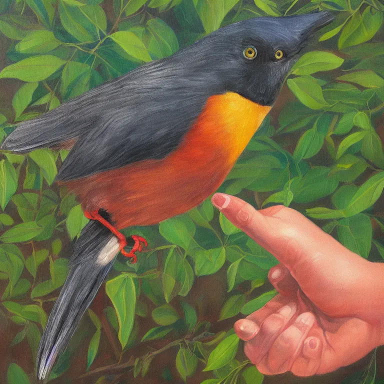 Prompt: a beautiful painting of a bird in hand is worth two in the bush, highly detailed, 8 k resolution, by elizabeth gould