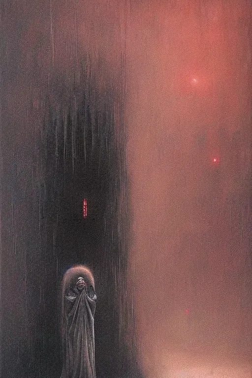 Prompt: queen of darkness painting in the style of beksinski, violent, beautiful, atmospheric, rain, high detail, ultra realistic