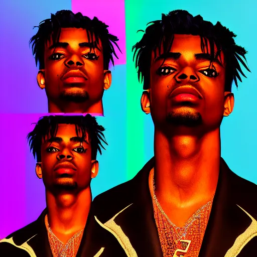 Image similar to playboi carti, photorealistic, detailed face, full body shot, 8 k hd, neon colors, over saturated colors,