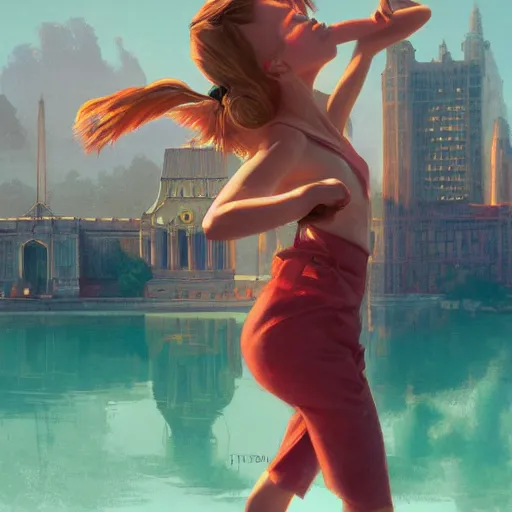 Image similar to a beautiful scenic painting by artgerm and wlop and wes anderson and spike jonze