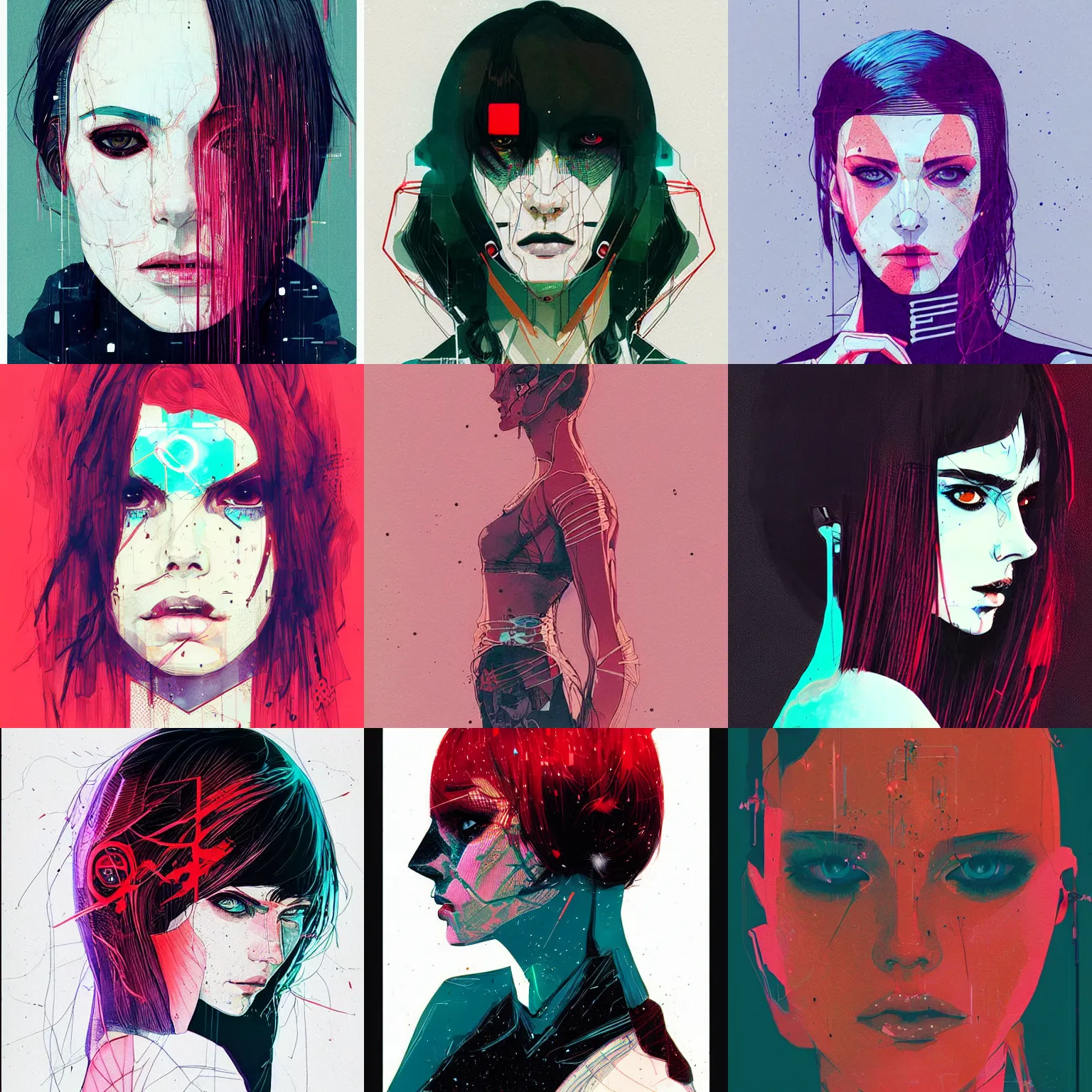 Prompt: portrait of woman, cyberpunk, sad, by conrad roset