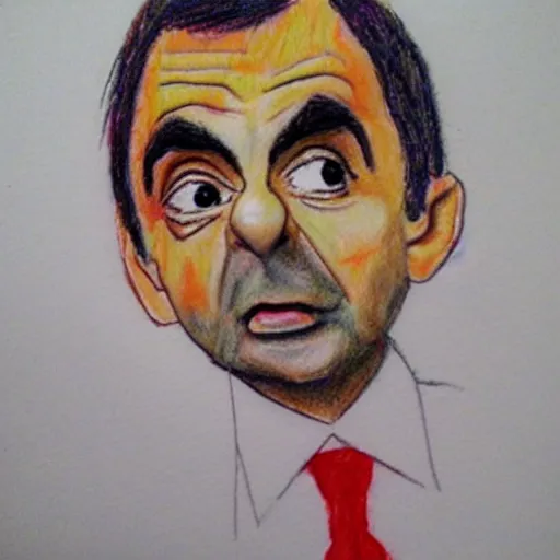 Image similar to mr bean drawn by a five year old, crayon