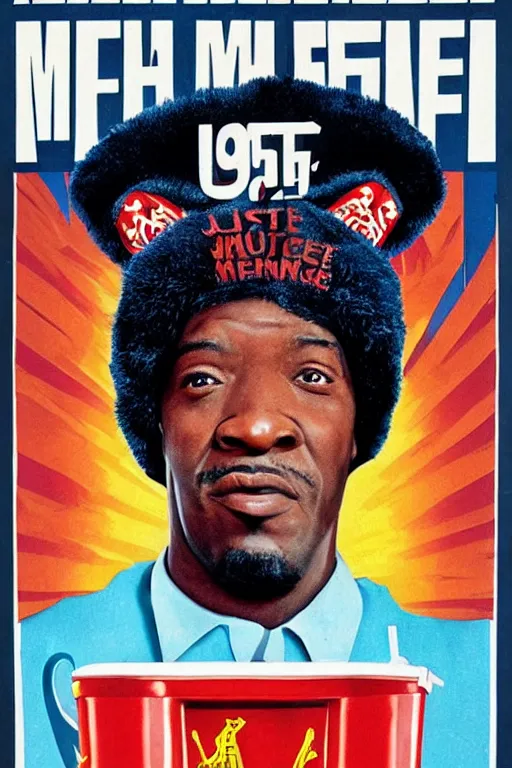 Image similar to poster the movie 1 9 8 8 ussr don't be a menace to south central while drinking your juice in the hood, perfect symmetrical eye, soviet russian winter fur hat with earflaps ushankas