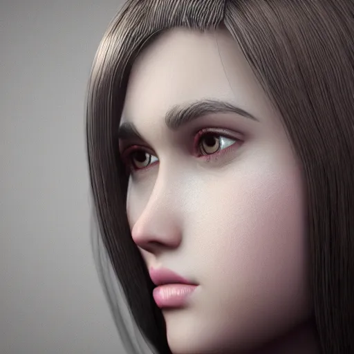 Image similar to young woman face with 8 inch long nose octane render