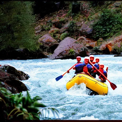 Image similar to Brian Blessed river rafting but the water is made of blood, highly detailed, HD, photograph, 35mm, award winning