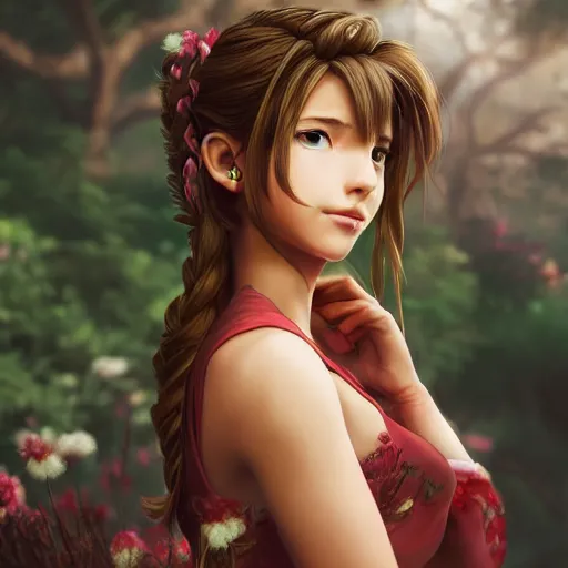 Image similar to aerith gainsborough by nick silva, ja mong, digital, 4 k