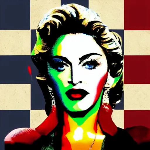 Prompt: madonna face colors with morocco flag colors