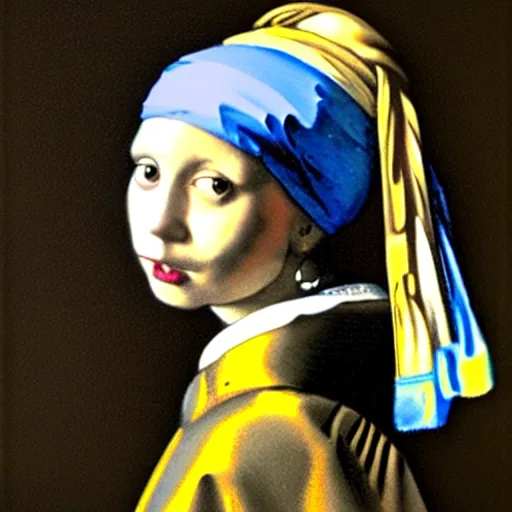 Image similar to a colorful cat with a Pearl Earring by Johannes Vemeer, masterpiece, old master, grand master