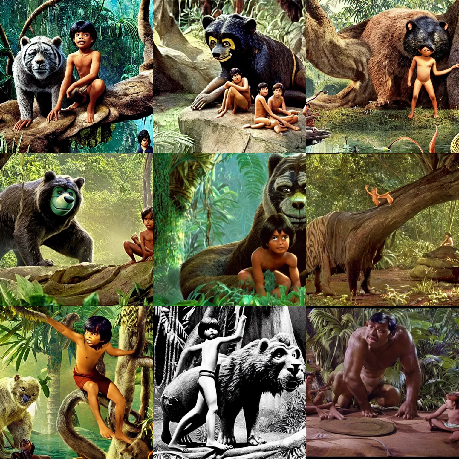 Prompt: a still from the jungle book ( 1 9 6 7 )