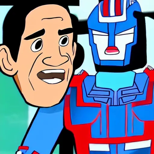 Image similar to obama dapping up optimus prime in adventure time,