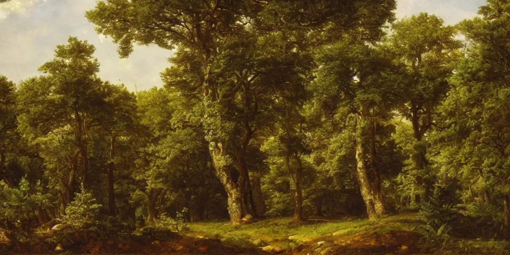 Prompt: landscape of a large fortress in a pine forest, well lit, detailed, cinematic lighting, pre - raphaelite, oil painting