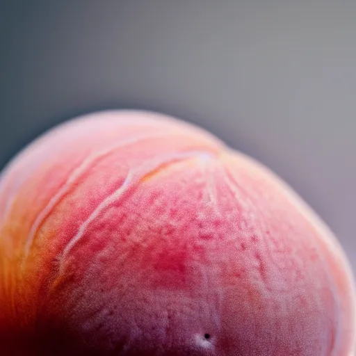 Image similar to a macro photo of a round peach's dry hairy skin, hyper realistic, hyper detailed, 35mm, very grainy film, pink volumetric studio lighting, bokeh, black background award winning shot, vogue magazine, cinematic, 8k, very closeup, elegant, tender, pastel