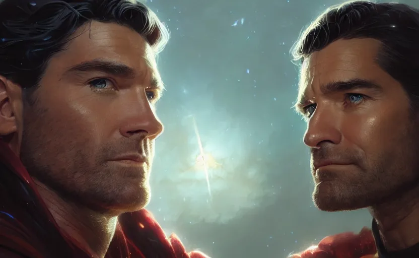 Image similar to highly detailed portrait of antony starr as superman, in the justice league, stephen bliss, unreal engine, fantasy art by greg rutkowski, loish, rhads, ferdinand knab, makoto shinkai and lois van baarle, ilya kuvshinov, rossdraws, tom bagshaw, global illumination, radiant light, detailed and intricate environment