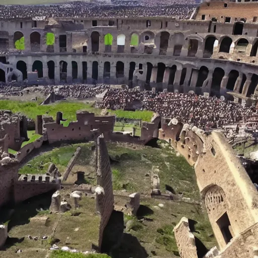 Image similar to gopro footage of the fall of rome, 4 k, realistic