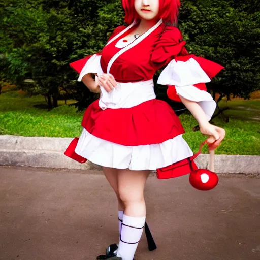 Image similar to hakurei reimu from touhou project cosplay, photography, 9 0 s