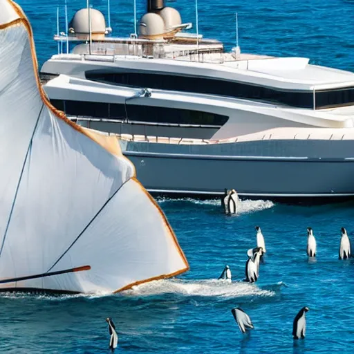 Prompt: penguin pirates raiding a yacht