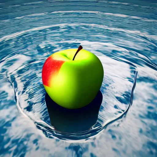 Image similar to An apple floats in water, 3d