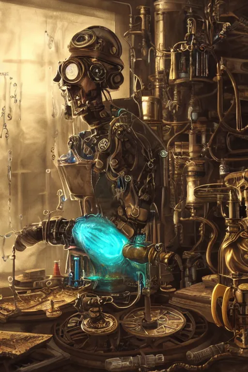 A cybernetic alchemist mixing their chemicals, 4k | Stable Diffusion ...