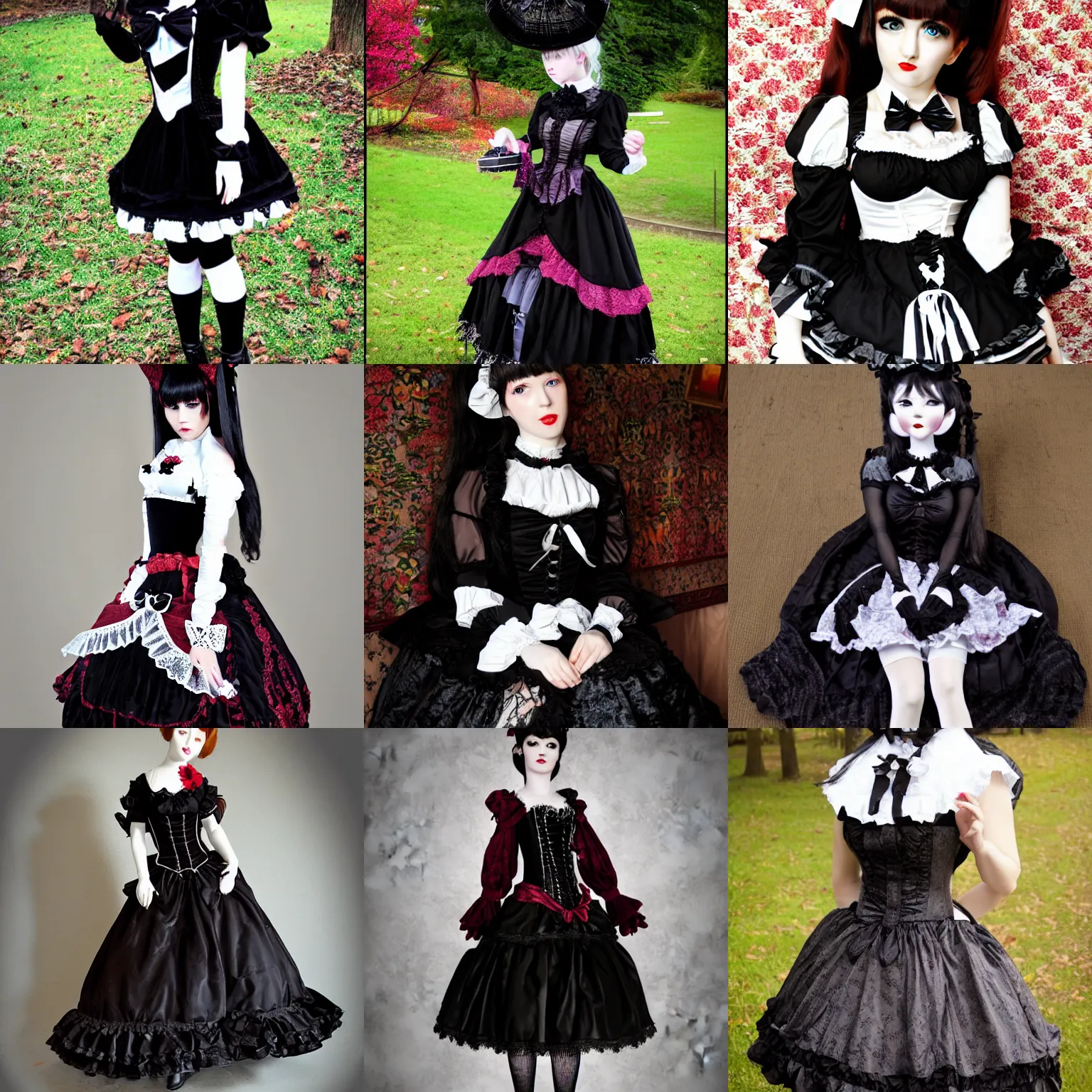 Prompt: plush woman wearing gothic lolita dress