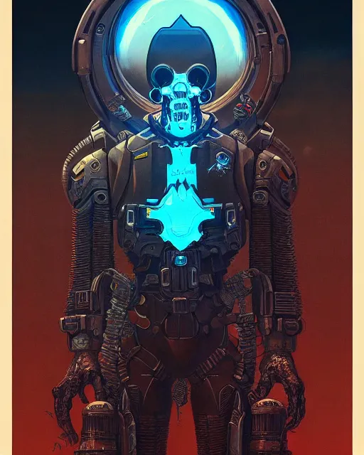 Image similar to reaper from overwatch, character portrait, portrait, close up, concept art, intricate details, highly detailed, vintage sci - fi poster, retro future, in the style of chris foss, rodger dean, moebius, michael whelan, and gustave dore