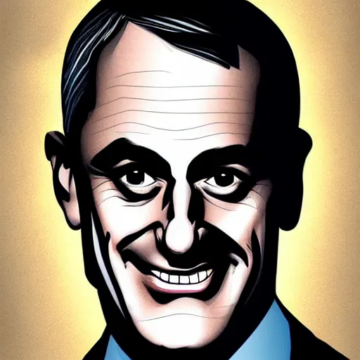 Prompt: digital portrait of secretary of denis mcdonough face with featureless eyes, cover art of graphic novel, evil laugh, menacing, Machiavellian puppetmaster, villain, solid colors, clean lines, clean ink, trending on artstation