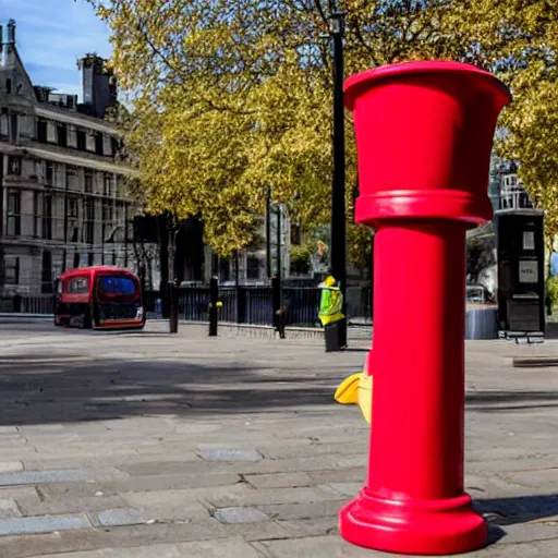 Image similar to a giant statue of a red plunger and a toilet in the center of london.