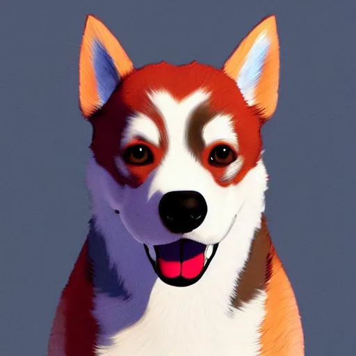 Image similar to Blue Heeler Dog, Anime Style, Soft lighting, artstation, detailed, award winning, colourful