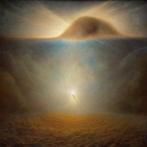 Prompt: a hyper realistic photograph of my hopes floating through a surreal landscape of fears by agostino arrivabene